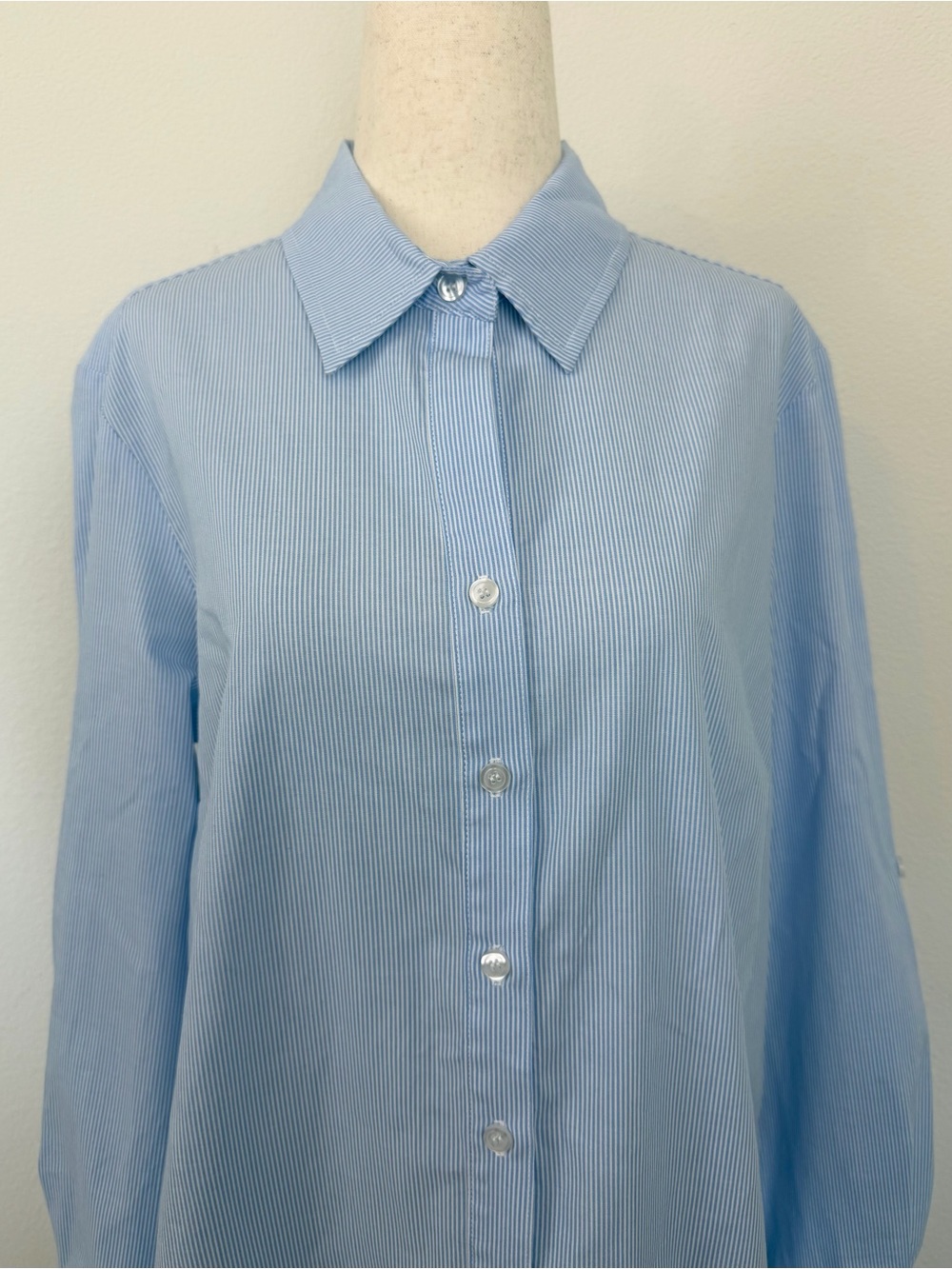 Finley Jenna Striped Cotton Chambray Ruffle Shirtdress Womens Blue White - Picture 6 of 16